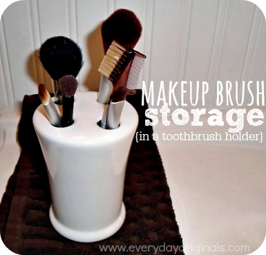 makeup brush storage in a toothbrush holder