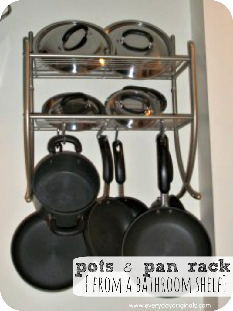 pots & pan rack from a bathroom shelf